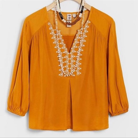 NWT Anthropologie Dolan Left Coast Alvia Peasant Top in Goldenrod Size XS - Picture 7 of 12